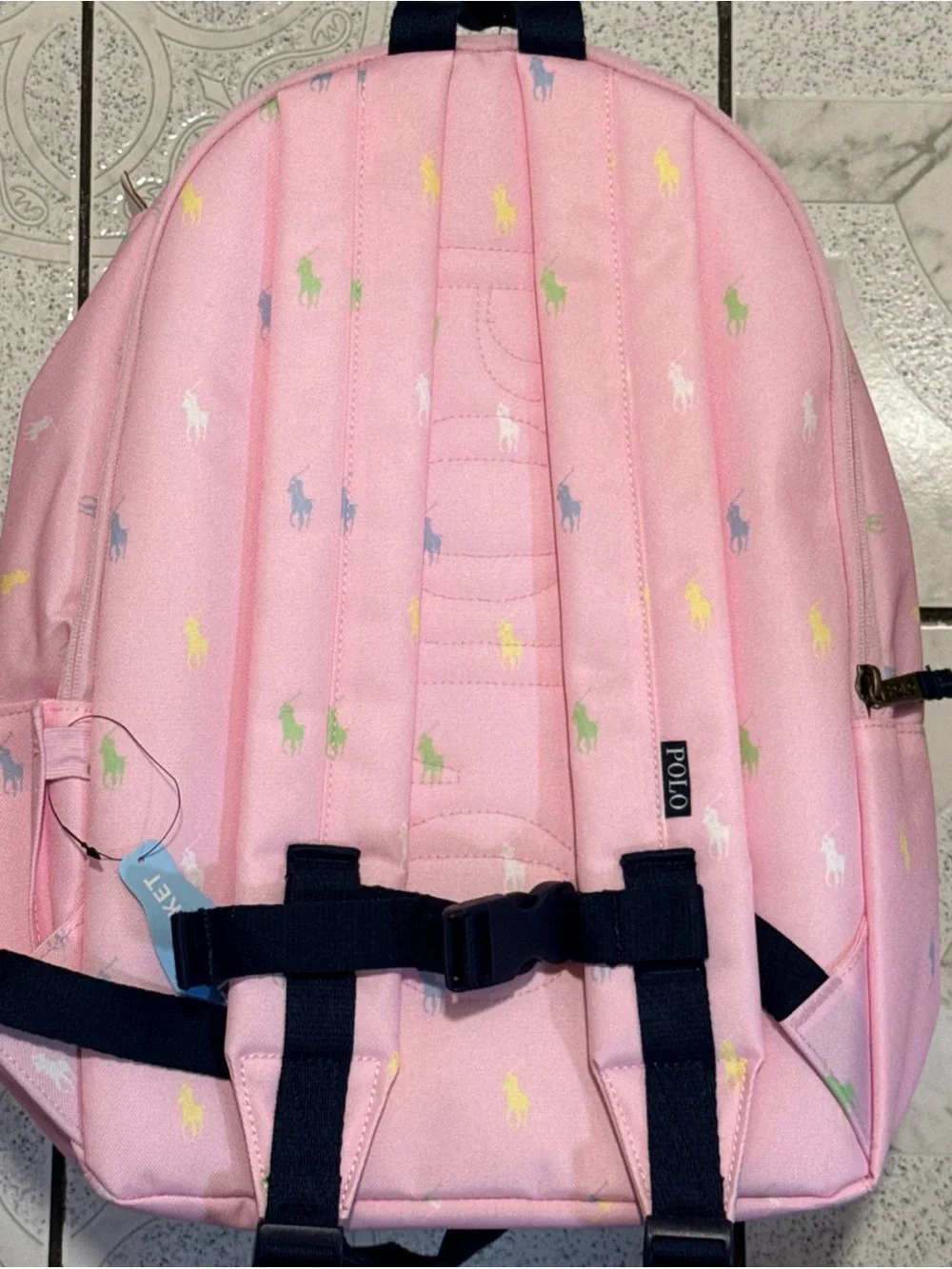 New Polo Ralph Lauren Canvas All Over Print Pony Logo Backpack Pink Lunchbox Set